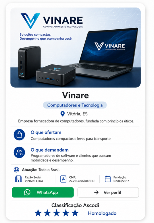 Cartão de apresentação da Vinare — Computadores e Tecnologia